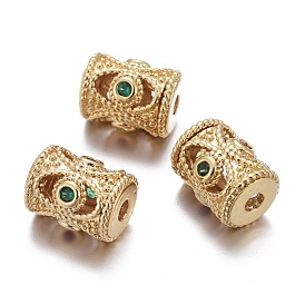 Brass Micro Pave Cubic Zirconia Beads, Bumpy, Hollow, Long-Lasting Plated, Column, Green
