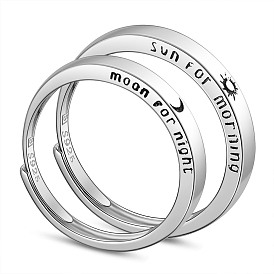 Регулируемые парные кольца shegrace 925 из стерлингового серебра, Обещание кольцо, со словом луна для ночи и солнце для утра