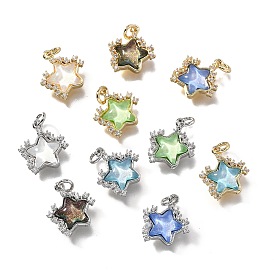 Латунные микро проложить кубического циркония прелести, звезда, со стеклом и блестками, пудрой и петлей, долгоиграющий, без свинца и без кадмия