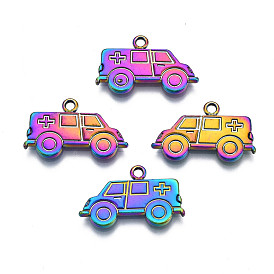 Rack Plating Rainbow Color Alloy Pendants, Cadmium Free & Nickel Free & Lead Free, Ambulance