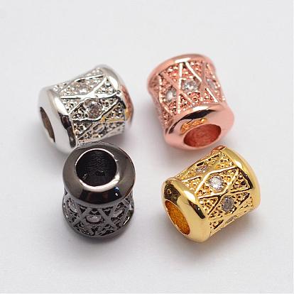 Brass Micro Pave Cubic Zirconia Beads, Column, Lead Free & Nickel Free