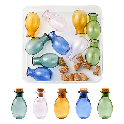 10 piezas 5 adorno de botellas de corcho de vidrio ovalado de colores, vaso vacío deseando botellas, viales de bricolaje para decoraciones colgantes