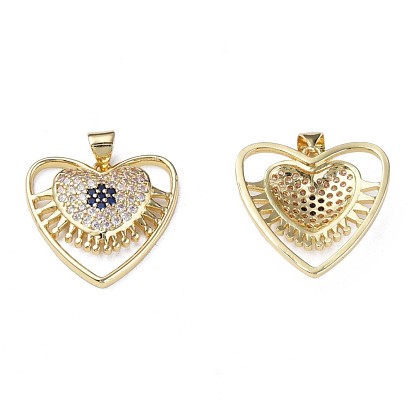 Brass Micro Pave Cubic Zirconia Pendants, with Brass Snap on Bails, Nickel Free, Real 18K Gold Plated, Heart