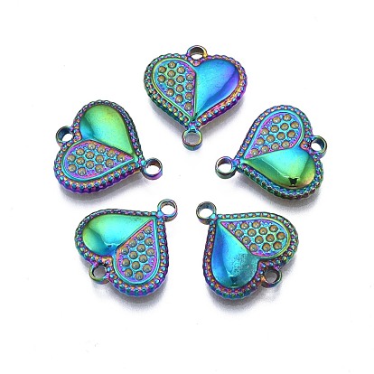 Rack Plating Rainbow Color Alloy Connector Rhinestone Settings, Cadmium Free & Nickel Free & Lead Free, Heart