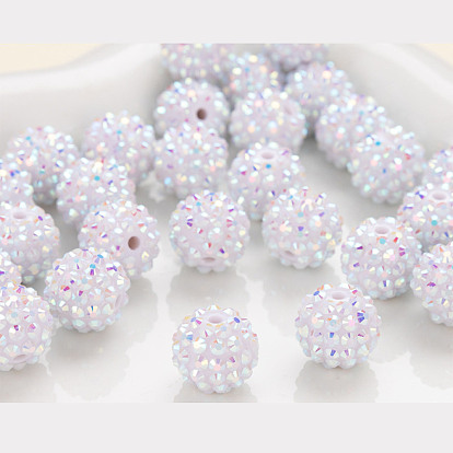 Chunky Resin Rhinestone Bubblegum Ball Beads, UV Plated Color, Round