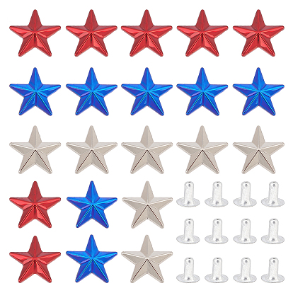 30 наборы 3 цвета цинковый сплав одежда полутрубчатые заклепки, заклепка столкновения, с ногтем платинового тона, для одежды сумка обувь кожаная поделка, звезда