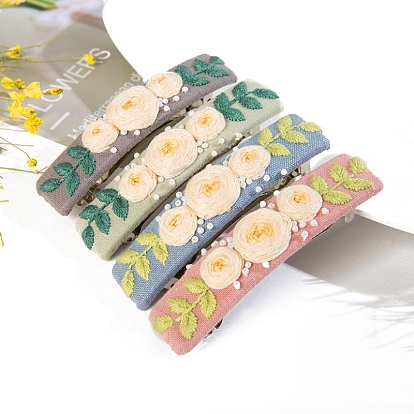 DIY Embroidery Hair Clips Kits, Including Embroidery Cloth & Thread, Needle, Embroidery Hoop, Instruction Sheet