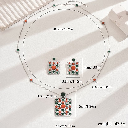Цветной латунный кубический цирконий прямоугольный комплект украшений для женщин, комплект из серег и ожерелий, идеально подходит для вечеринок