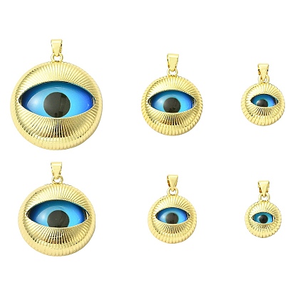 6шт. 6 стили латунных подвесок из смолы, плоские круглые с глаз, долговечный, стойки покрытие, без кадмия и без свинца