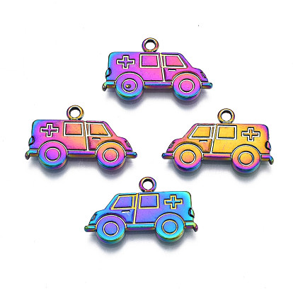 Rack Plating Rainbow Color Alloy Pendants, Cadmium Free & Nickel Free & Lead Free, Ambulance