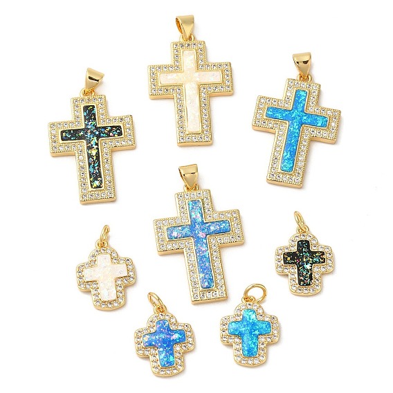 Покрытие стойки латунь микропаве прозрачные подвески из кубического циркония, с опалом, без кадмия и без свинца, долговечный, реальный 18 k позолоченный, крестик