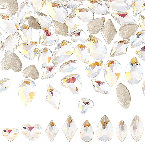 64 шт 8 стиль светлый ab стиль k9 стеклянные стразы кабошоны, плоская задняя и задняя, граненые, ромб, конский глаз, слеза и сердце