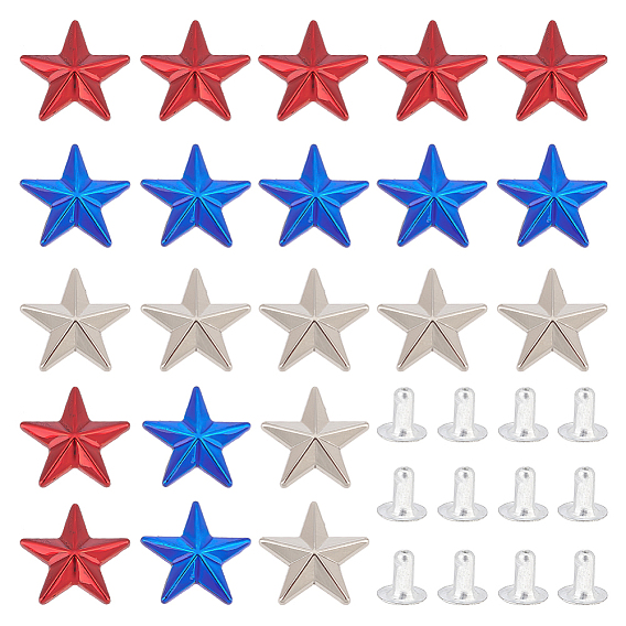 30 наборы 3 цвета цинковый сплав одежда полутрубчатые заклепки, заклепка столкновения, с ногтем платинового тона, для одежды сумка обувь кожаная поделка, звезда
