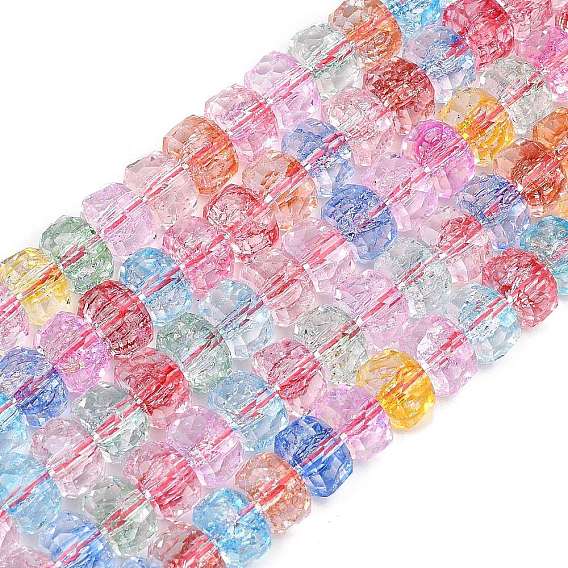 Прозрачные стеклянные бусмины кракле, рондель, граненые