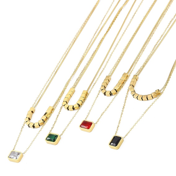 Ионное покрытие (IP) золотистого тона 304 прямоугольные подвески из нержавеющей стали с цирконием для женщин