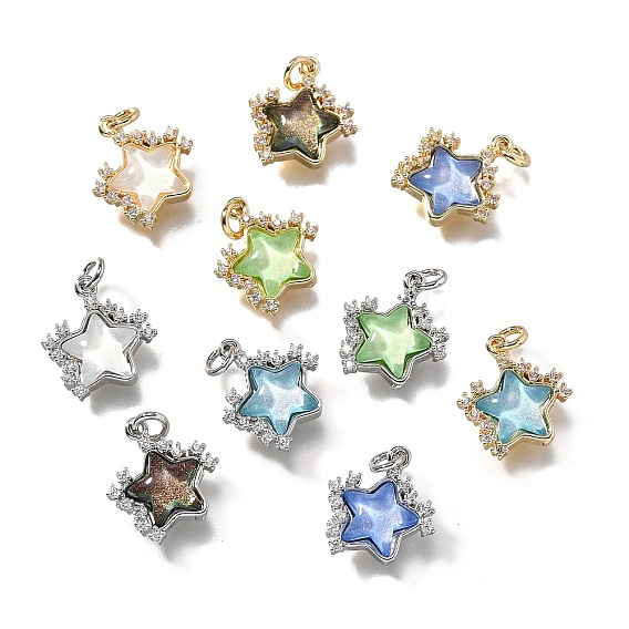 Латунные микро проложить кубического циркония прелести, звезда, со стеклом и блестками, пудрой и петлей, долгоиграющий, без свинца и без кадмия
