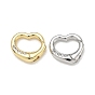 Latón micro pavimenta claro cubic zirconia anillos de compuerta de resorte, corazón, sin plomo y cadmio, chapado en rack, larga duración plateado