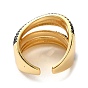 Rack Plating Brass Multi Line Open Cuff Ring, with Cubic Zirconia, Cadmium Free & Lead Free