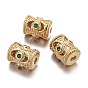 Brass Micro Pave Cubic Zirconia Beads, Bumpy, Hollow, Long-Lasting Plated, Column, Green