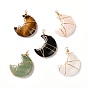 Natural Mixed Stone Pendants, Moon, with Real 18K Gold Plated Eco-Friendly Copper Findings
