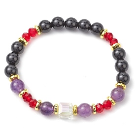 Natural Amethyst and Natural Black Onyx Stretch Bracelets, with Glass Beads for Women Men