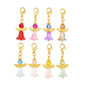 8шт. подвесные украшения в виде ангела из сплава и стекла, Сплав с застежками когтя омара