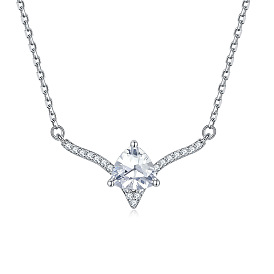 Stylish Triangle White Diamond CZ Pendant S925 Silver Necklace for Women - Luxurious and Elegant