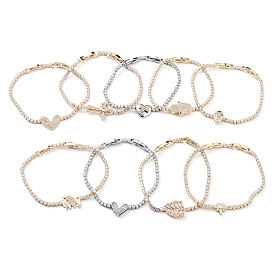 Brass Link Bracelet, with Cubic Zirconia Tennis Chains, Long-Lasting Plated