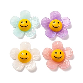 Acrylic Pendants, with Resin Bead,  Flower with Smiling Face