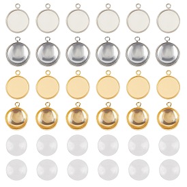 ARRICRAFT DIY Pendant Making Kits,include Brass Flat Round Pendant Cabochon Settings, Plain Edge Bezel Cups and Dome Transparent Glass Cabochons