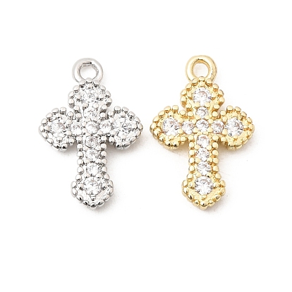 Латунные микропаве прозрачные подвески с фианитом, крест прелести