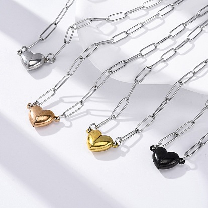 304 двухсторонняя магнитная подвеска в форме сердца из нержавеющей стали с цепочкой-скрепкой