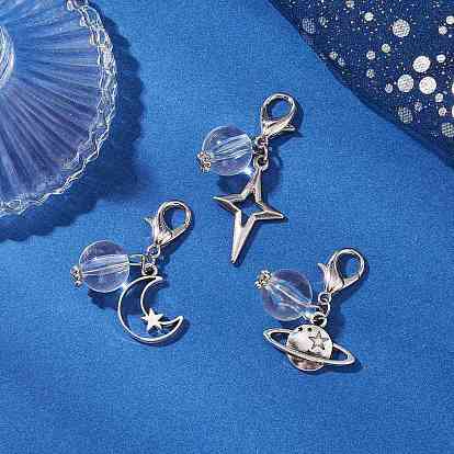 Подвесные украшения из прозрачного акрила и сплава в виде звезд, луны и планет, с карабин-лобстерами 