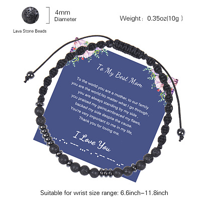 I Love You" Morse Code Bracelet with Black Lava Stone Card, Women's Gift