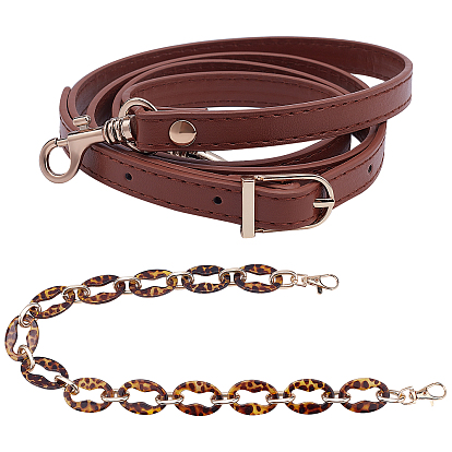 2Pcs 2 Style Resin Bag Strap & PU Leather Shoulder Strap, with Aluminum & Alloy Swivel Clasps, for Bag Straps Replacement Accessories