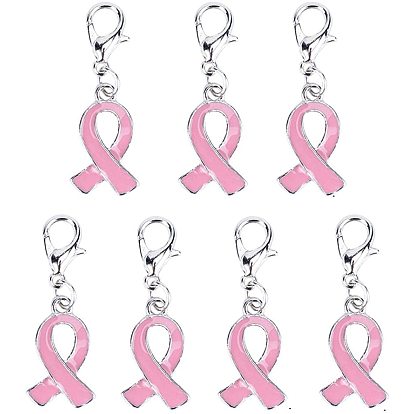 Pendentifs en émail , avec fermoir pince de homard, ruban rose de sensibilisation au cancer du sein d'octobre