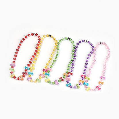 Acrylic Beads Kids Necklaces, with Natural Agate Beads, Bowknot & Heart & Round