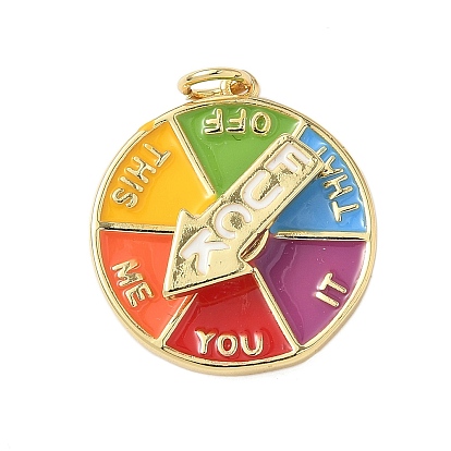 Colgantes giratorios de latón esmaltado, encantos redondos, con anillo de salto, sin plomo y el cadmio, larga duración plateado, chapado en rack, real 18 k chapado en oro