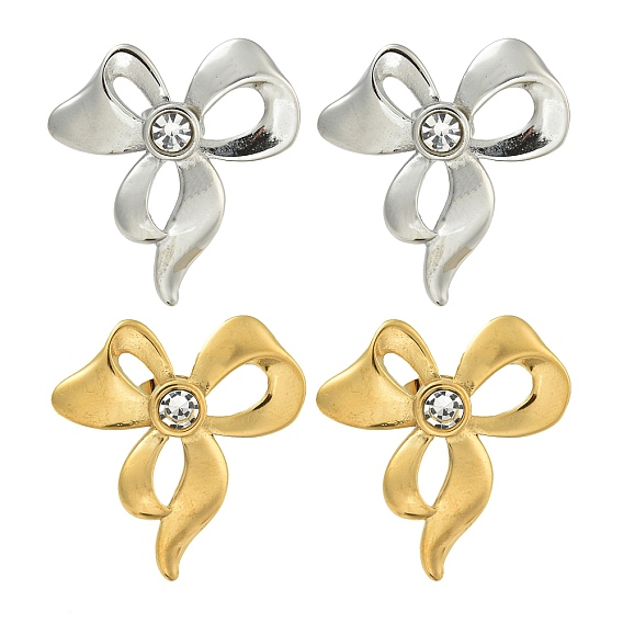 304 серьги-гвоздики из нержавеющей стали со стразами, полированный, бантом