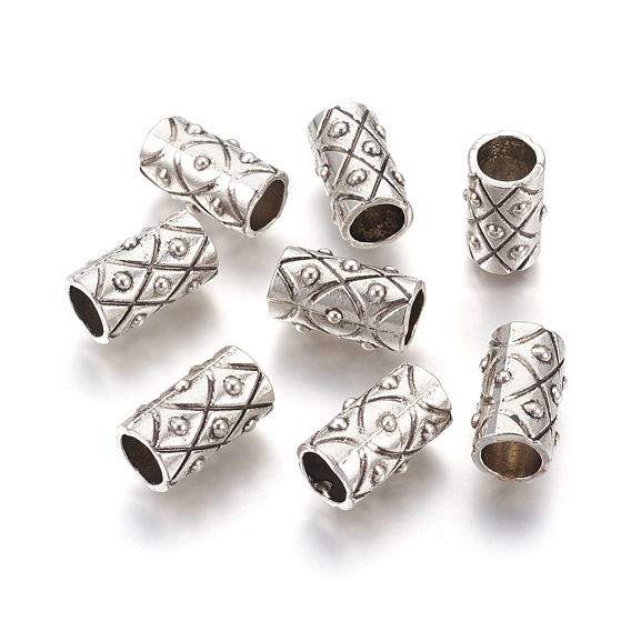 Tibetan Style Alloy Beads, Tube, Lead Free and Cadmium Free, Antique Silver