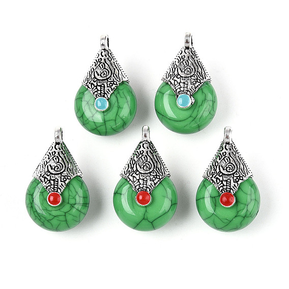Подвески из смолы в тибетском стиле, со сплавом и эмалью, слеза, античное серебро