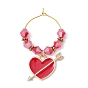 Valentine's Day Alloy Enamel Pendants Wine Glass Charms Sets, with Brass Hoop Earrings Findings and Glass Beads, Rose/Heart/Lock