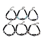 Bracelets de perles rondes en pierres précieuses mélangées croisées, avec 201 acier inoxydable fermoir pince de homard