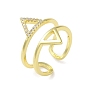 Brass Triangle Open Cuff Ring, Clear Cubic Zirconia Ring for Women
