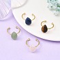 Anillos abiertos tipo brazalete de aventurina verde natural, lapislázuli, ojo de tigre y cuarzo rosa., 304 anillos de acero inoxidable, lágrima, real 18 k chapado en oro