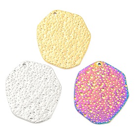 304 Stainless Steel Pendants, Textured, Flat Round Charm