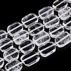 Natural Quartz Crystal Beads Strands, Rock Crystal, with Seed Beads, Rectangle