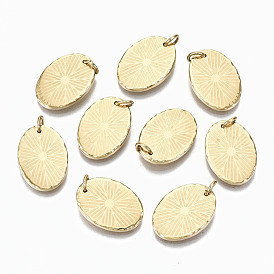 304 Stainless Steel Pendants, with Jump Rings, Oval with Pattern