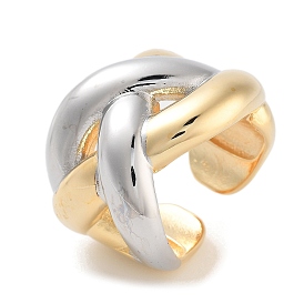 Brass Criss Cross Open Cuff Ring for Women, Real 18K Gold Plated & Platinum