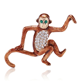 Monkey Enamel Pins, Golden Alloy Rhinestone Brooches for Girl Women Gift